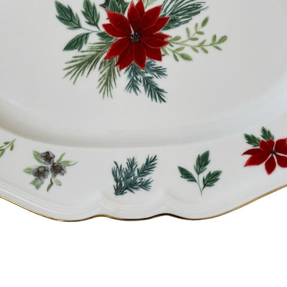 Grace Teaware Poinsettia & Holly Porcelain Oval Serving Tray Christmas New - Picture 3 of 14